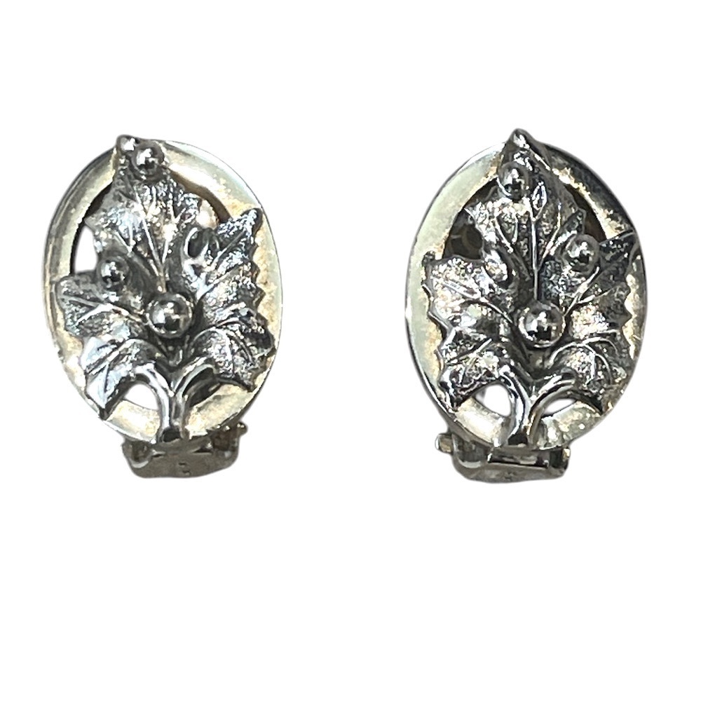 Vintage Whiting & Davis Silver Tone Leaf Clip-On Earrings